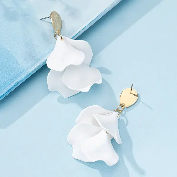 Petal Tassel Alloy Dangle Stud Earrings