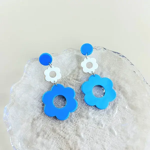 Acrylic Hollow Flower Dangle Stud Earrings