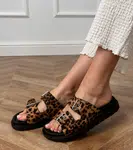 marka niezdefiniowana Leopard print slides with buckles on straps Klinet