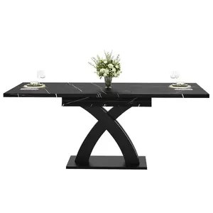 Modfu JÍDELNÍ stůl 160x80x75 cm černý z MDF a kovu rozkládací