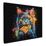 MuchoWow OBRAZ NA PLÁTNĚ Kočka - Graffiti - Barevné - Vafle - Jídlo 80x60 cm