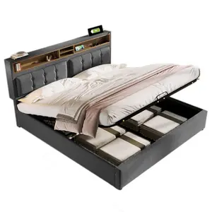 CHICFURN ČALOUNĚNÁ POSTEL 140/200 cm v šedé barvě s úložným prostorem, USB a Type-C
