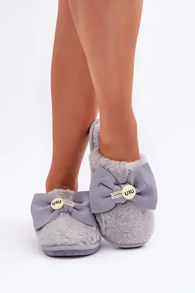 marka niezdefiniowana Dámské Pantofle S Kožíškem A Mašlí Šedé Olfedi