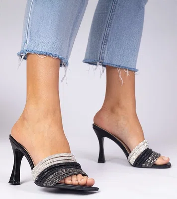 marka niezdefiniowana Black elegant heeled sandals with rhinestone decoration Jersita