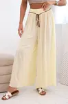 Kesi Włoski Dámské kalhoty z viskózy se širokými nohavicemi žlutý
