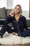 39374 Dewberry Cotton Buttoned Women Pyjama Set-NAVY