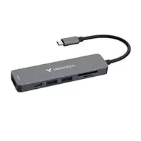 Verbatim 32156, USB-C víceportový rozbočovač Essentials 6-port, 32156, šedý, délka kabelu 18cm, USB-C PD, USB-A 3.2 Gen 1, USB-A 2.0, SD