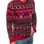 Edoti Men's red Christmas jumper with Norwegian patterns - red