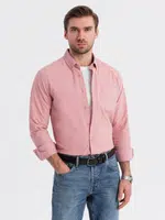 Ombre Men's REGULAR FIT cotton shirt with pocket - pink