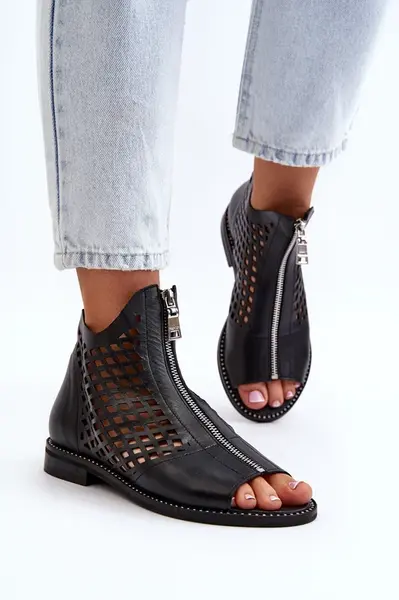 Zazoo 977/L Kožené vyšívané sandály na zip