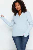 Trendyol Curve Světle Modrý Rukáv Konec Detailní Polo Neck Pletený Svetr