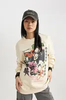 DEFACTO Coool Oversize Wide Pattern Crew Neck Back Printed Thick Fabric Sweatshirt