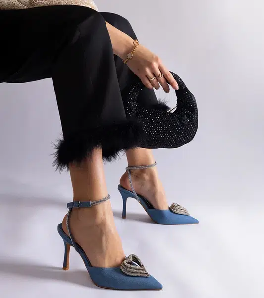 Gemre Blue slingback heels embellished with rhinestones Isoda