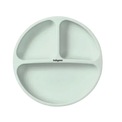 BABYONO Talíř silikonový s přísavkou - sage 6m+