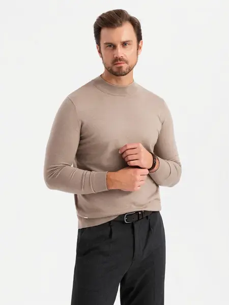 Ombre Men's knitted half turtleneck with viscose - dark beige