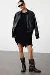 Trendyol Black Mini Knit Wide Pattern Plain Dress with Draping Detail