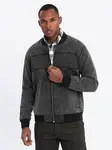 Ombre Men's denim bomber jacket with stone wash effect - black