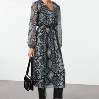 Trendyol Black Animal Belted Midi Woven Dress