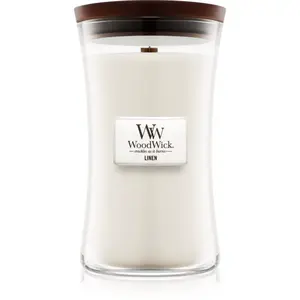 Woodwick Linen vonná sviečka s dreveným knotom 609.5 g