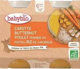 BABYBIO menu mrkva s maslovou tekvicou, kuraťom a ryžou 2 x 200 g