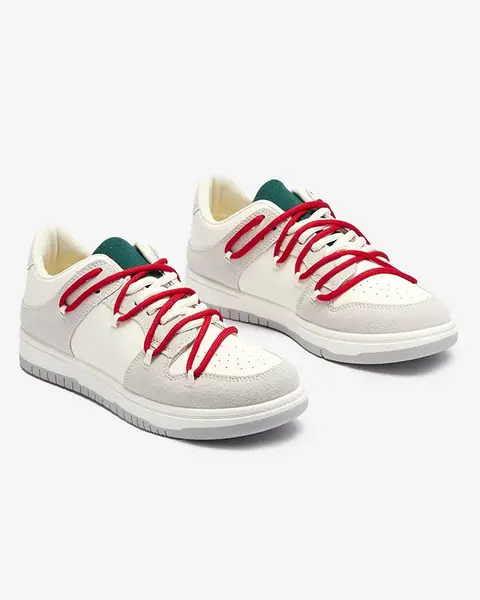 Resti White and gray women's sports sneakers with red laces Olierinc - Footwear