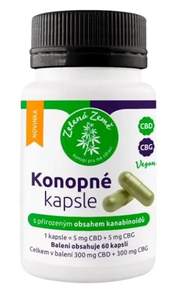 ZELENÁ ZEMĚ Konopné kapsule s obsahom CBD + CBG 60 kapsúl