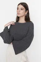 Trendyol Anthracite Crop Spanish Sleeve Knitwear Sweater