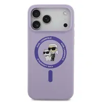 Zadní kryt Karl Lagerfeld Liquid Silicone Karl and Choupette MagSafe pro Apple iPhone 17 Pro Max, fialová