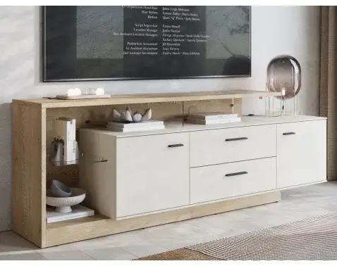 TV stolík Meolo, 191,5 cm, dub cremona/béžový kašmír%
