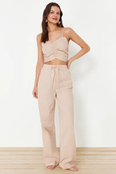 Trendyol Mink Woven Blouse Trousers Beach Set