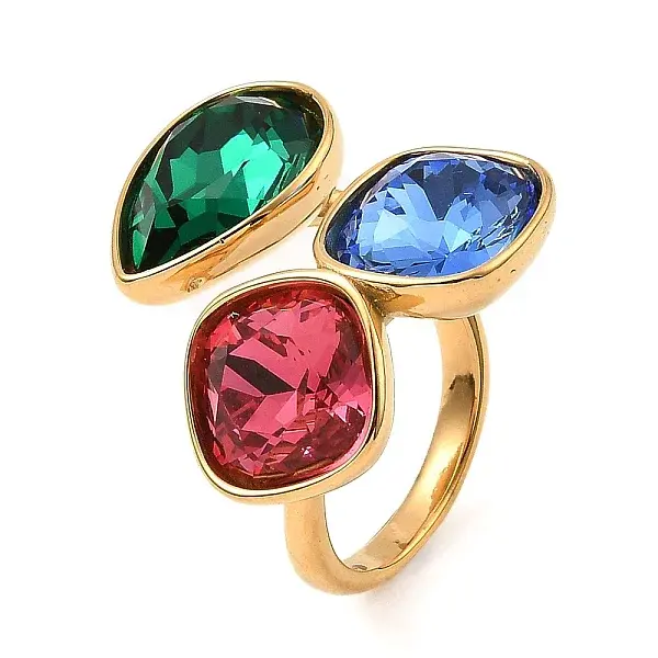 Teardrop & Square Glass Open Cuff Rings