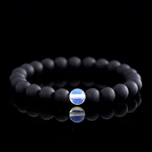 Adjustable Natural Black Obsidian & Glass Round Beads Stretch Bracelets for Men