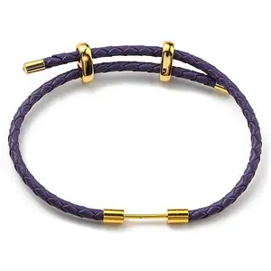 Brass Column Bar Link Bracelet with Leather Cords