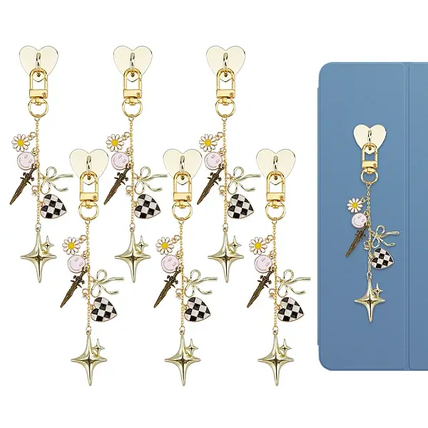 6Pcs Star Alloy Enamel Pendant Decorations