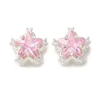 Brass Micro Pave Pink Cubic Zirconia Beads