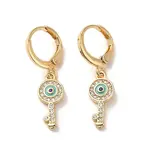 Key with Evil Eye Real 18K Gold Plated Brass Dangle Leverback Earrings