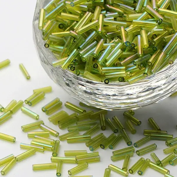 Transparent Colours Rainbow Glass Bugle Beads
