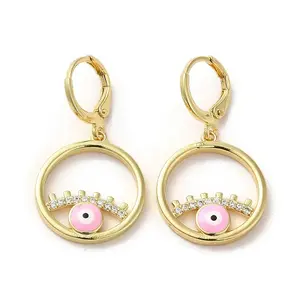Evil Eye Real 18K Gold Plated Brass Dangle Leverback Earrings