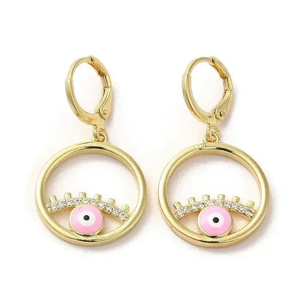 Evil Eye Real 18K Gold Plated Brass Dangle Leverback Earrings