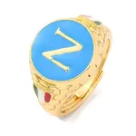 Round with Letter N Brass Enamel Adjustable Rings