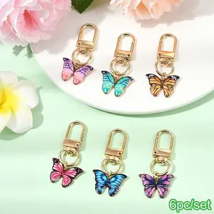 6Pcs Butterfly Alloy Enamel Pendant Decorations