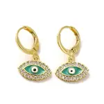 Evil Eye Golden Brass Dangle Leverback Earrings