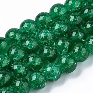 Baking Paint Transparent Crackle Glass Round Bead Strands