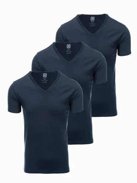 Ombre BASIC men's V-neck cotton shirt set - 3x navy blue