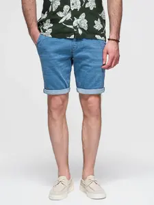 Ombre Men's denim shorts with rolled up leg - light blue