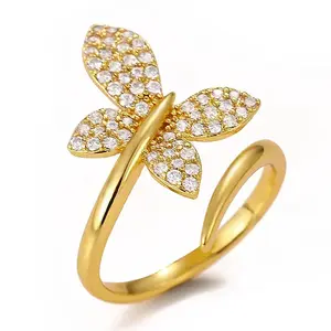 Brass Micro Pave Clear Cubic Zirconia Cuff Rings