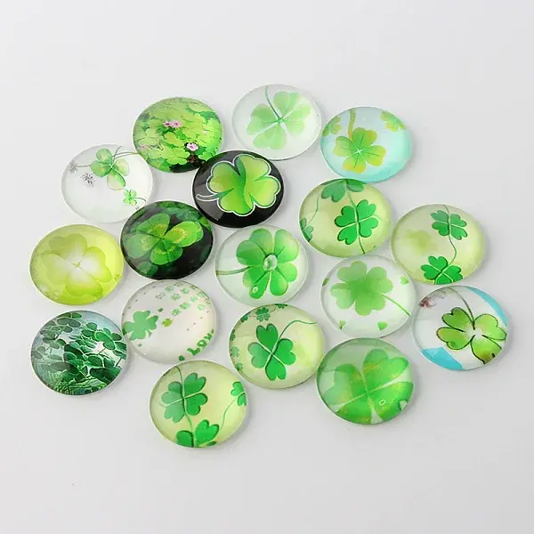 Half Round/Dome Four Leaf Clover Glass Cabochons