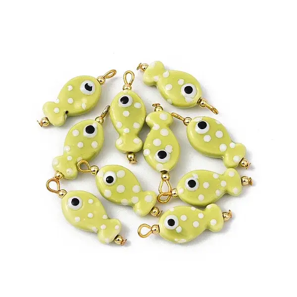 10Pcs Hand Painted Polka Dot Fish Porcelain Pendants