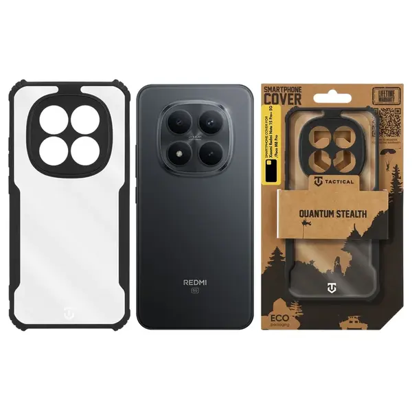 Zadní kryt Tactical Quantum Stealth pro Xiaomi Redmi Note 15 Pro+ 5G/Poco M8 Pro, transparentní černá