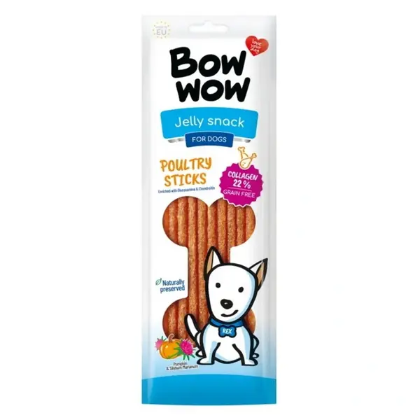 BOW WOW Jelly snack Drůbeží tyčinky pamlsky pro psy 10 ks